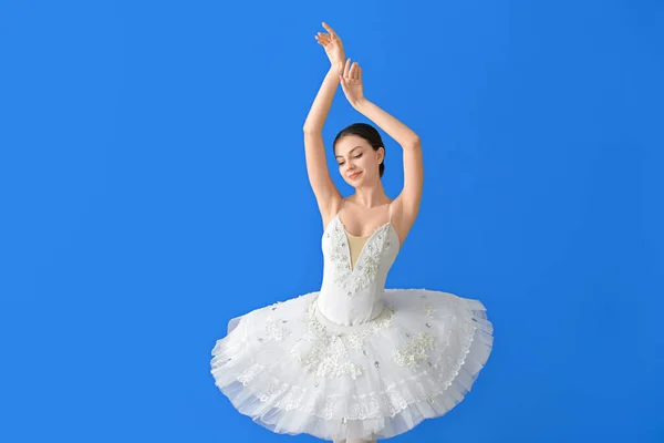 Mooie Jonge Ballerina Kleur Achtergrond — Stockfoto