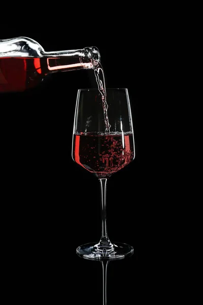 Pouring Wine Bottle Glass Dark Background — Stock Photo, Image