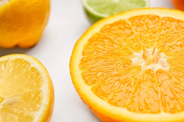 Fresh Citrus Fruits Light Background Closeup — Stock Photo, Image