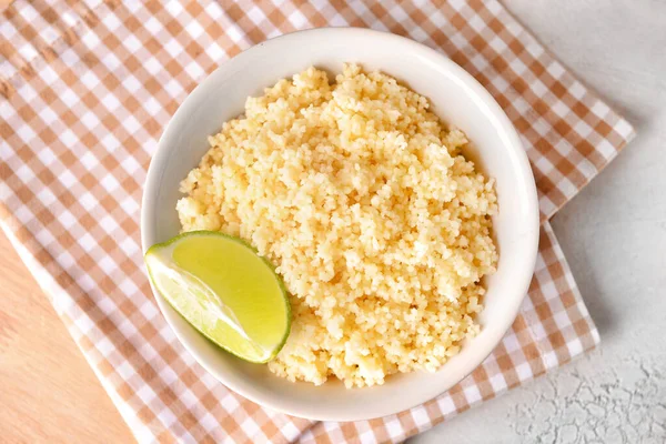 Bowl Tasty Couscous Lime Table — Stock Photo, Image