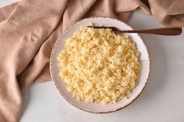 Plate Tasty Couscous Light Background — Stock Photo, Image