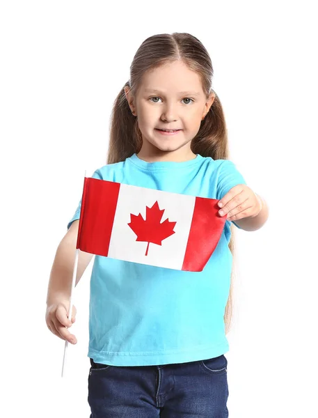 Bambina Con Bandiera Del Canada Sfondo Bianco — Foto Stock