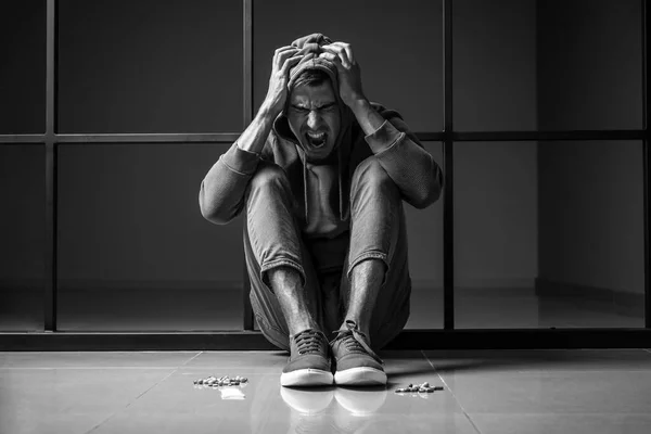 Male Junkie Drugs Sitting Floor — Stock Photo, Image