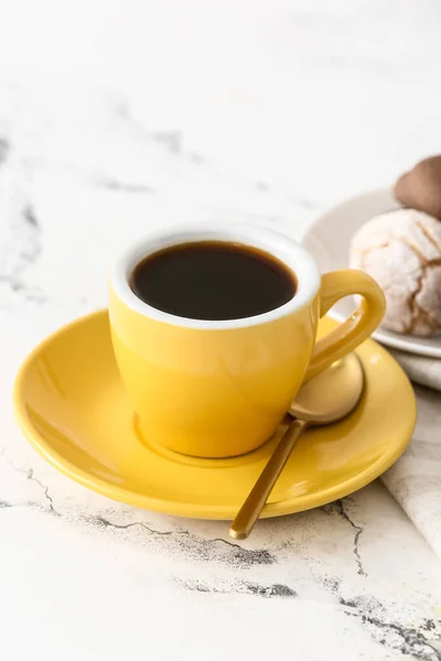 Cup Hot Coffee Table Cafe Closeup — Stock Photo, Image