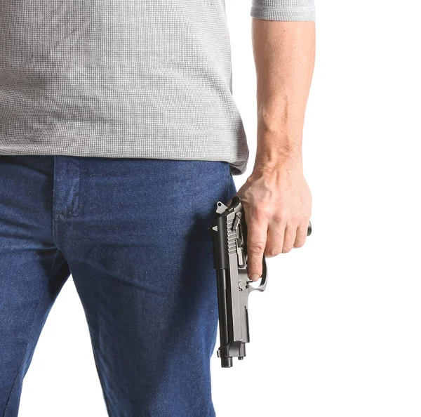 Man Gun White Background — Stock Photo, Image