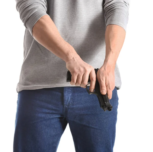 Hombre Con Pistola Sobre Fondo Blanco —  Fotos de Stock