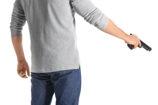 Hombre Con Pistola Sobre Fondo Blanco — Foto de Stock