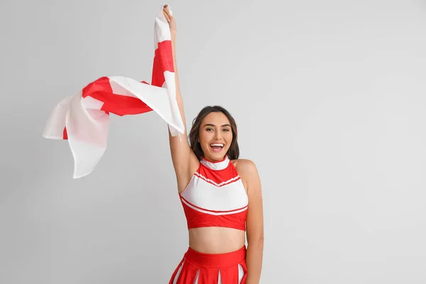 Beautiful Cheerleader Flag England Light Background — Stock Photo, Image