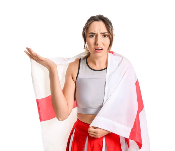 Displeased Cheerleader Flag England White Background — Stock Photo, Image