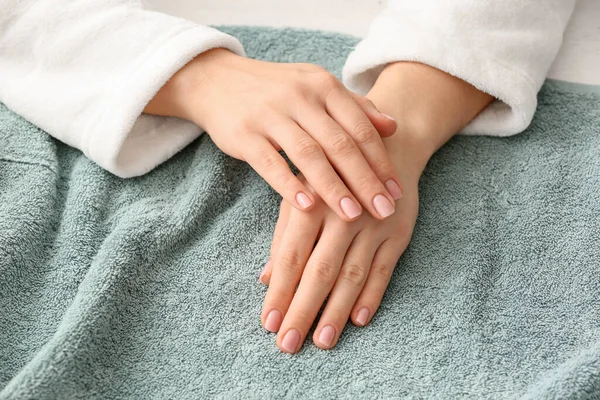 Beautiful Female Hands Towel Closeup — Stock Photo, Image