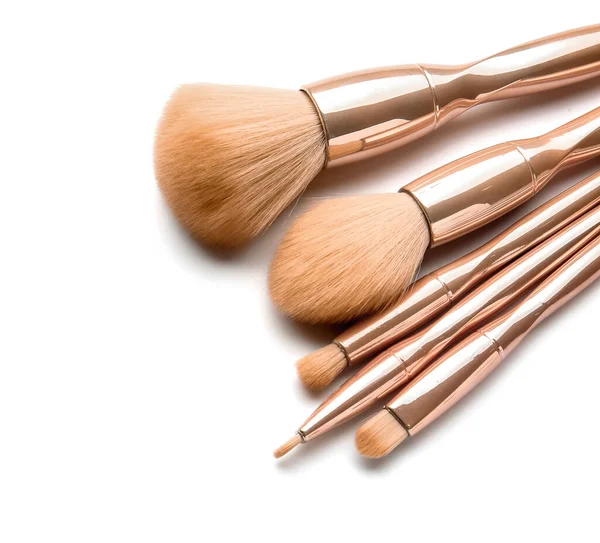 Stylish Makeup Brushes White Background — Stock Photo, Image