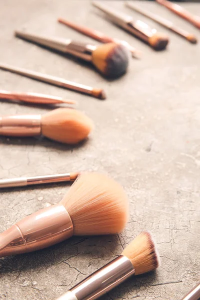 Stylish Makeup Brushes Grey Background — Stock Photo, Image