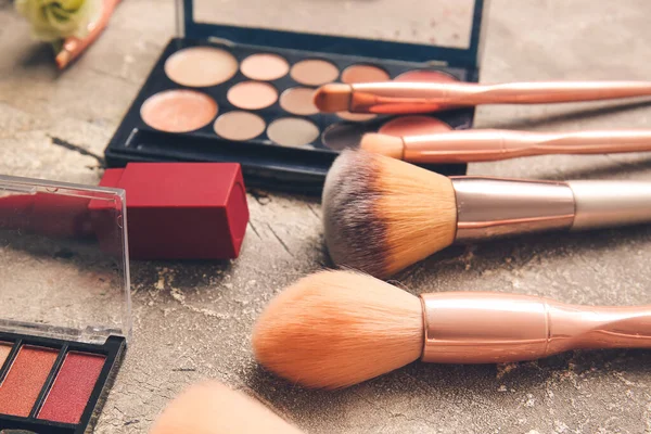 Makeup Brushes Cosmetics Grey Background — Stock Photo, Image