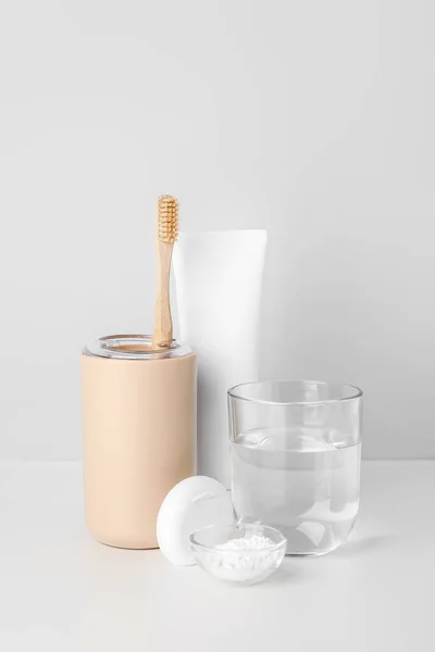 Set for oral hygiene on white background