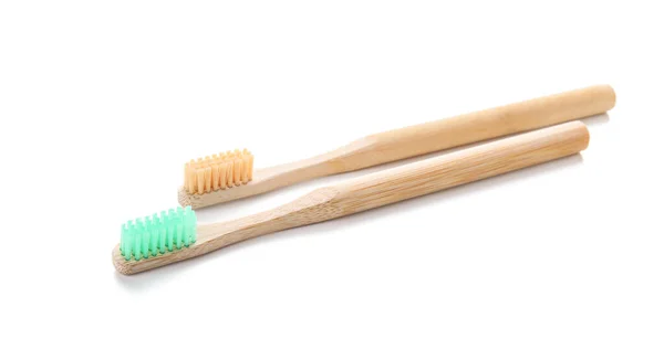Houten Tandenborstels Witte Achtergrond — Stockfoto