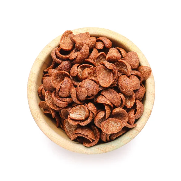 Bowl Chocolate Corn Flakes White Background — Stock Photo, Image