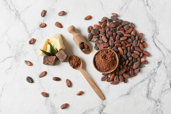 Composition Cocoa Beans Light Background — Stock Photo, Image
