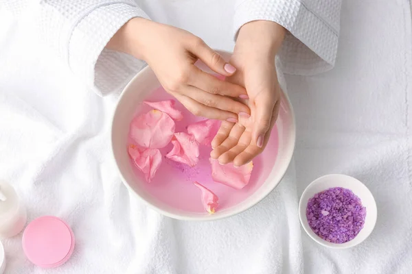 Young Woman Undergoing Spa Manicure Treatment Beauty Salon Royalty Free Stock Photos