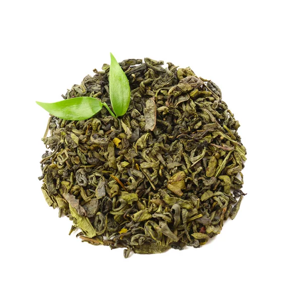 Куча Сухого Зеленого Чая Белом Фоне — стоковое фото