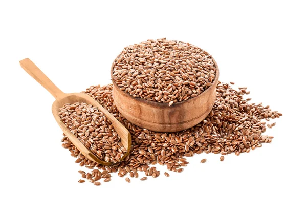 Bowl Scoop Flax Seeds White Background — Stock Photo, Image