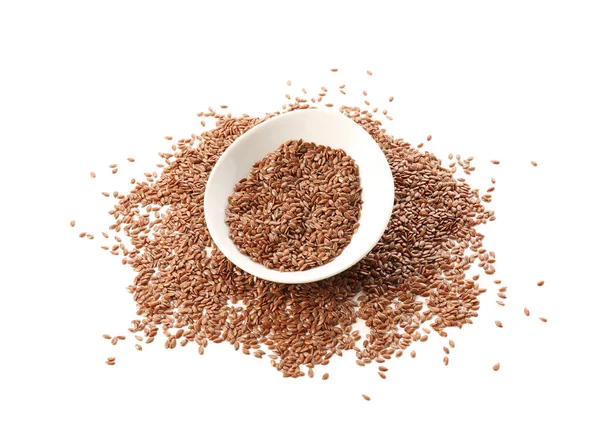 Bowl Flax Seeds White Background — Stock Photo, Image