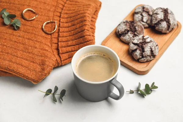 Cup Coffee Cookies Light Background — Stock Photo, Image