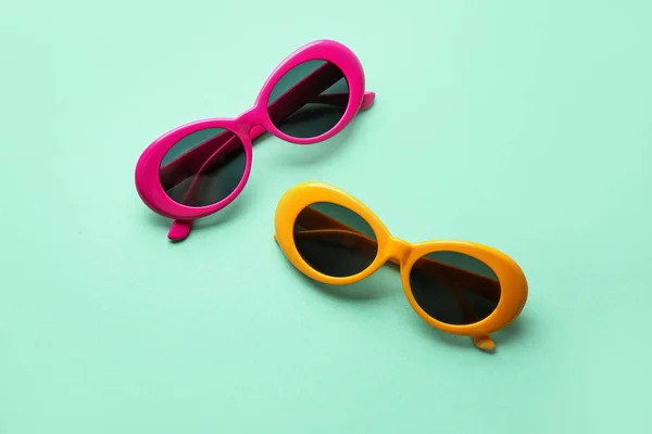 Stylish Sunglasses Color Background — Stock Photo, Image