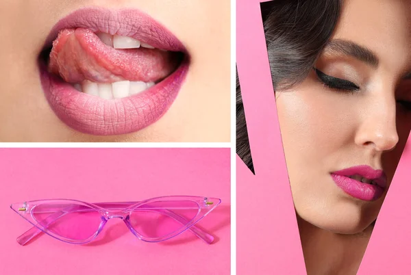 Collage Mujeres Jóvenes Sexy Con Gafas Sol Con Estilo —  Fotos de Stock