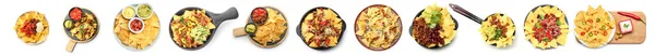 Traditional Mexican Dishes Tasty Nachos White Background Top View — Stock Photo, Image