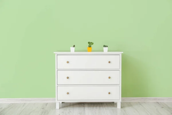Modern Chest Drawers Houseplants Color Wall Room — Stock Photo, Image