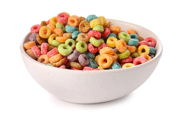 Bowl Tasty Cereal Rings White Background — Stock Photo, Image