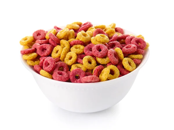 Bowl Tasty Cereal Rings White Background — Stock Photo, Image