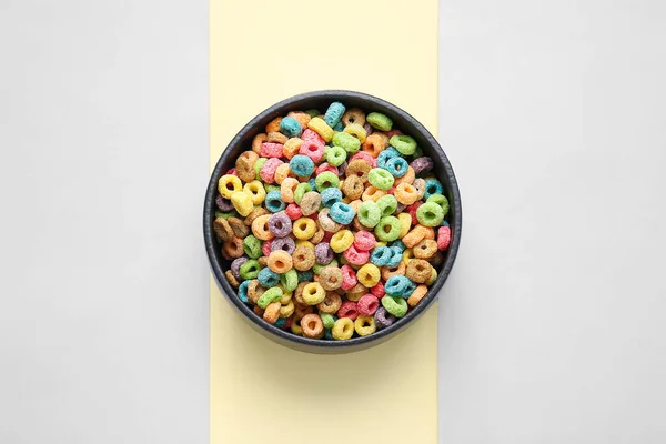 Bowl Cereal Rings Color Background — Stock Photo, Image