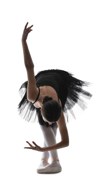 Silhueta Bela Bailarina Jovem Fundo Branco — Fotografia de Stock