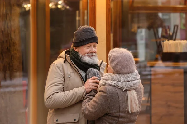 Mutlu Olgun Çiftler Kış Günü Dışarıda — Stok fotoğraf