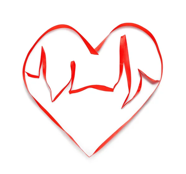 Heart Shape Made Red Ribbon White Background — Φωτογραφία Αρχείου