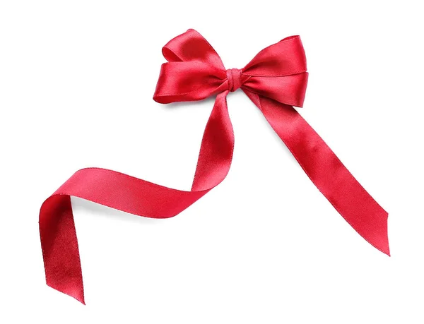 Beautiful Red Ribbon Bow White Background — Stock Photo, Image