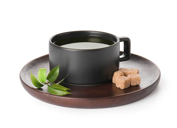 Tray Cup Green Tea White Background — Photo