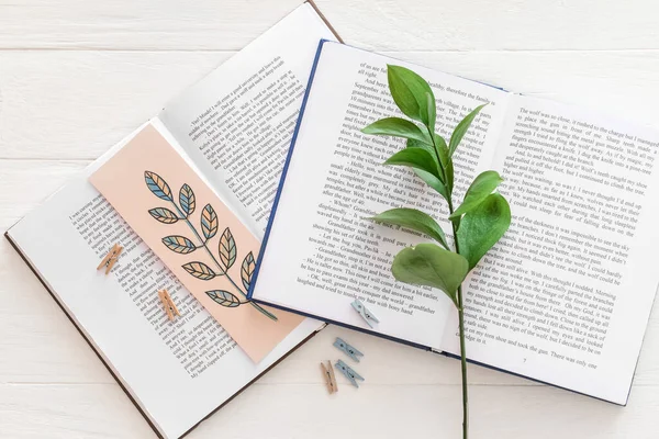 Books Bookmark Branch Light Background — Stock Photo, Image