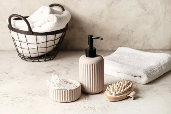 Bowl Cotton Swabs Bath Supplies Table Bathroom — Stock Photo, Image