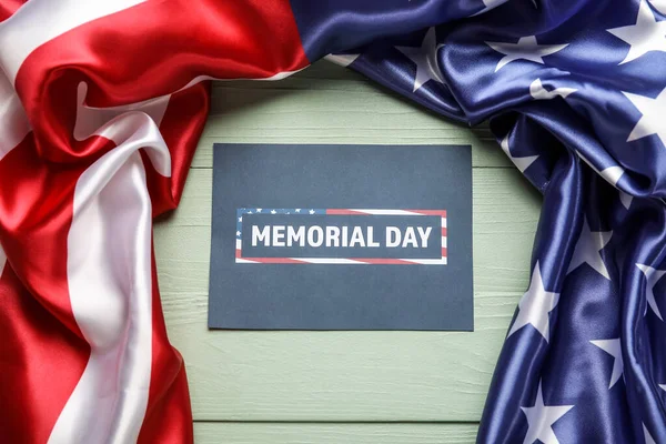 Paper Sheet Text Memorial Day Usa Flag Color Wooden Background — Stock Photo, Image