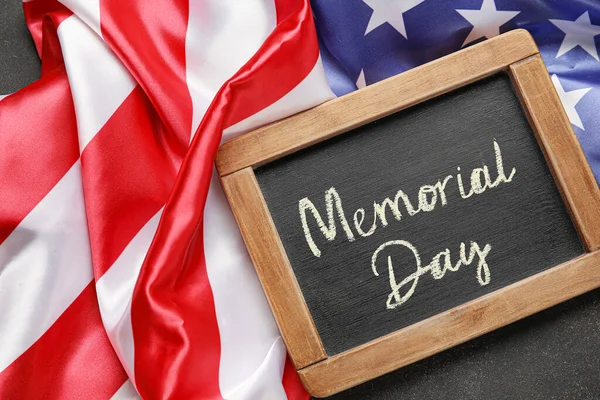 Chalkboard Text Memorial Day Usa Flag Dark Background — Stock Photo, Image