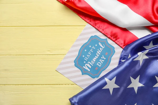 Papierbogen Mit Text Memorial Day Und Usa Flagge Auf Farbigem — Stockfoto