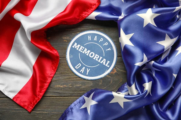 Paper Sheet Text Memorial Day Usa Flag Dark Wooden Background — Stock Photo, Image
