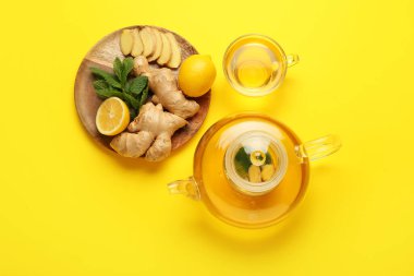 Çaydanlık ve çay zencefil, nane ve limon renginde olsun.