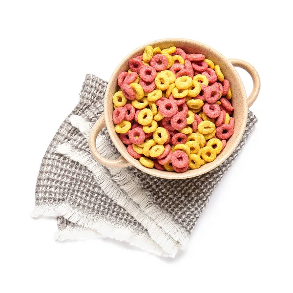 Pot Tasty Cornflakes White Background — Stock Photo, Image