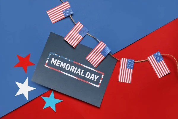 Greeting Card Memorial Day Celebration Usa Flags Color Background — Stock Photo, Image