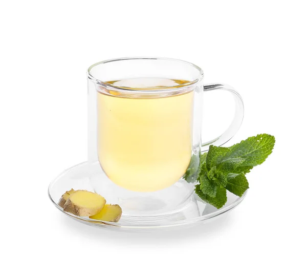 Cup Tea Ginger Mint White Background — Stock Photo, Image