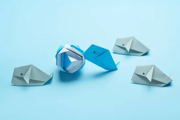 Origami Whales Color Background Concept Uniqueness — Stock Photo, Image