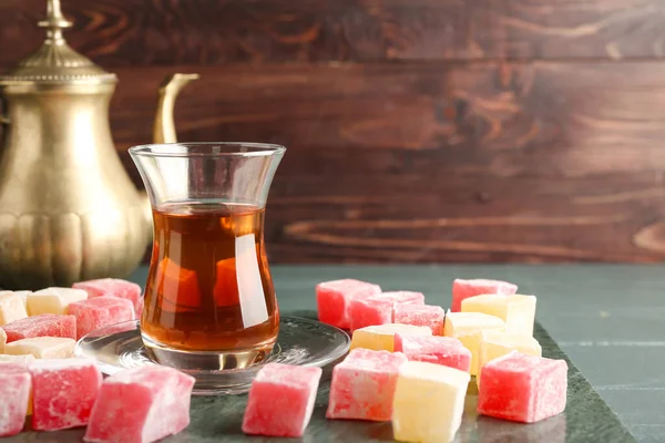 Turkish Delight Cup Tea Table — Stock Photo, Image